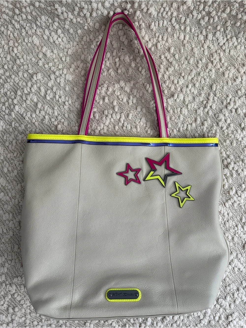 Betsey Johnson Leather Neon Star Large Tote Bag Real Leather with Dust Bag
